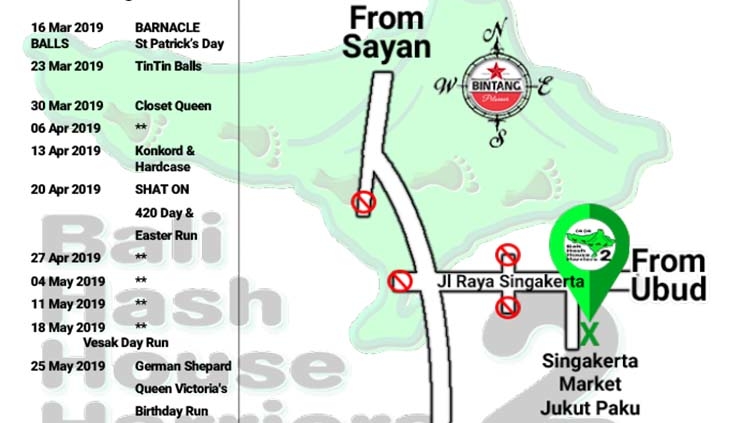 Bali Hash 2 Next Run Map #1415 Singakerta Market Jukut Paku