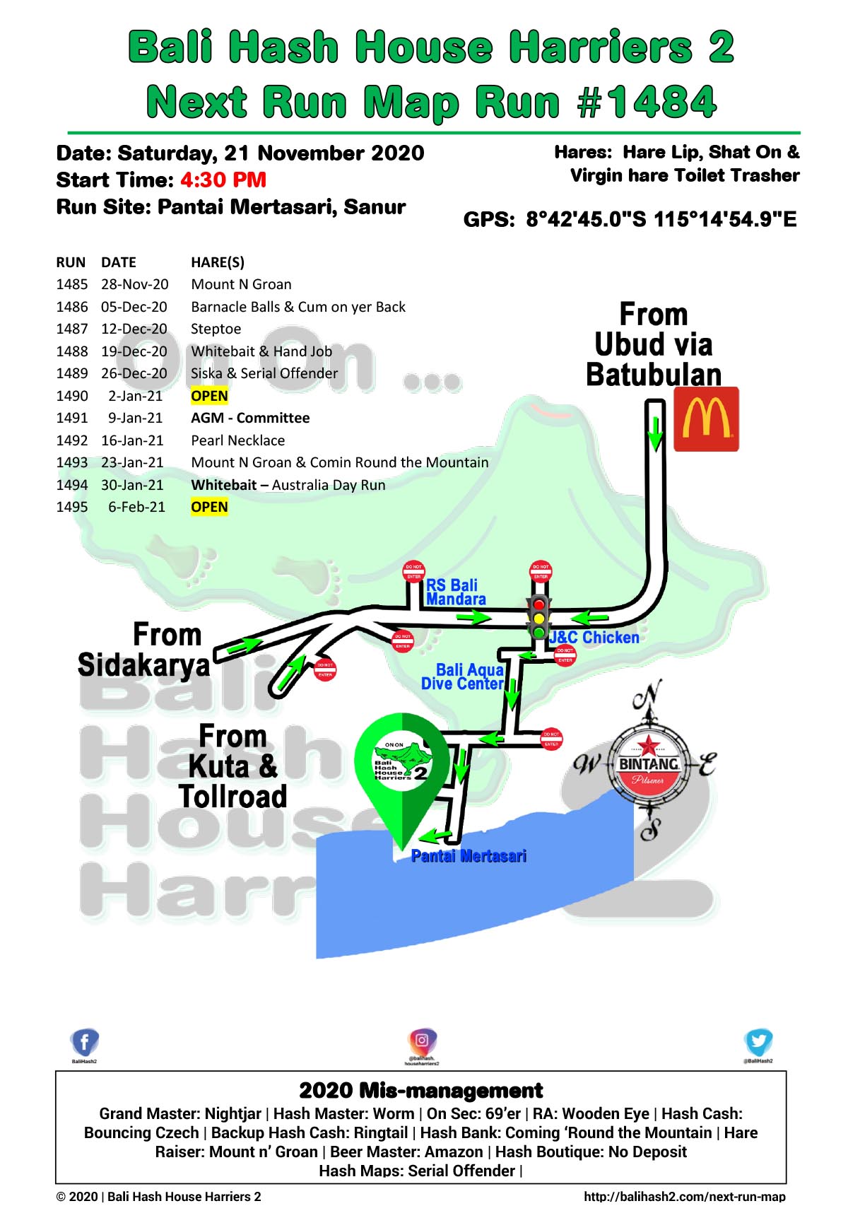 Bali Hash 2 Next Run Map #1484 Pantai Mertasari Sanur