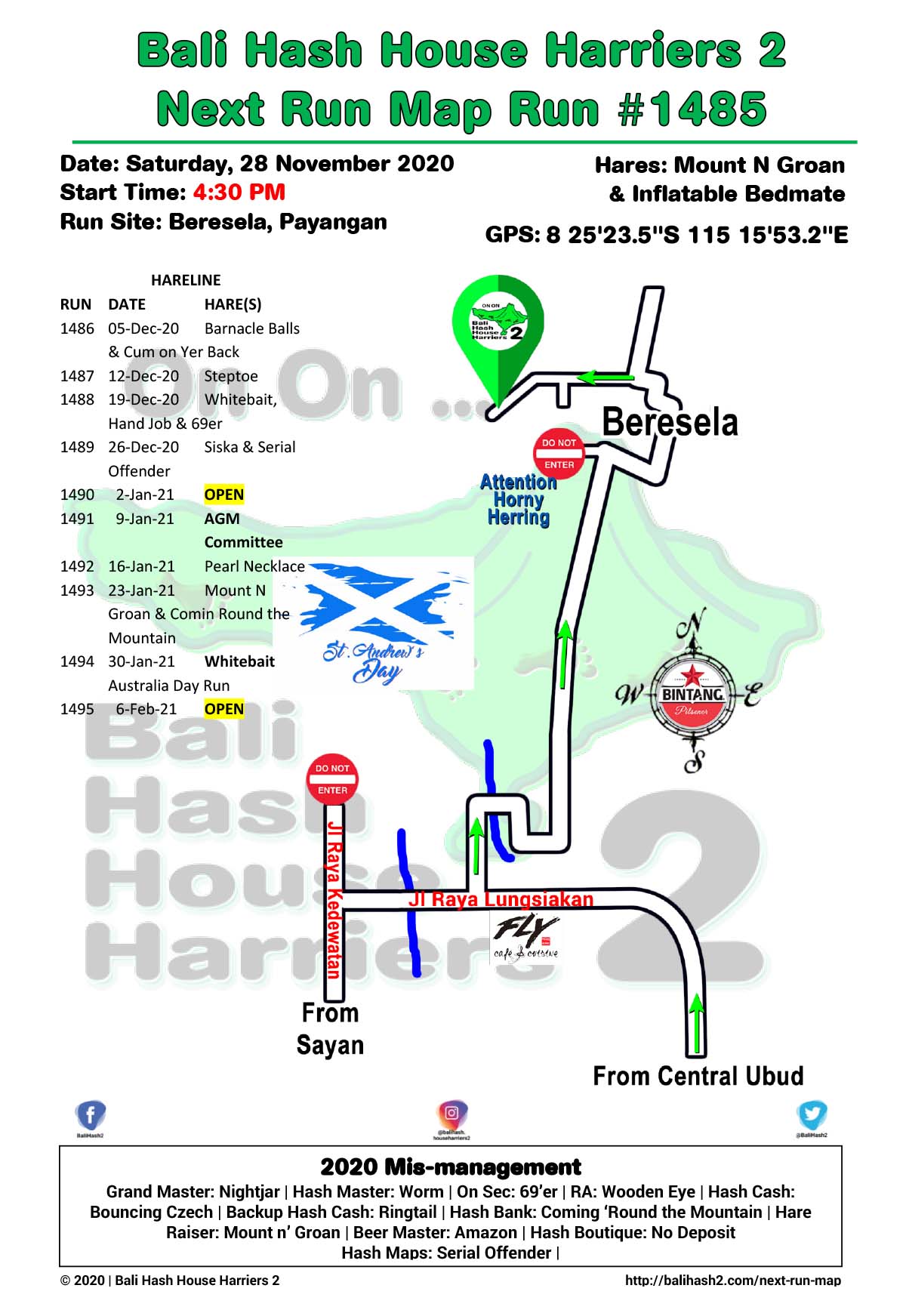 Bali Hash 2 Next Run Map #1485 Beresela Payangan