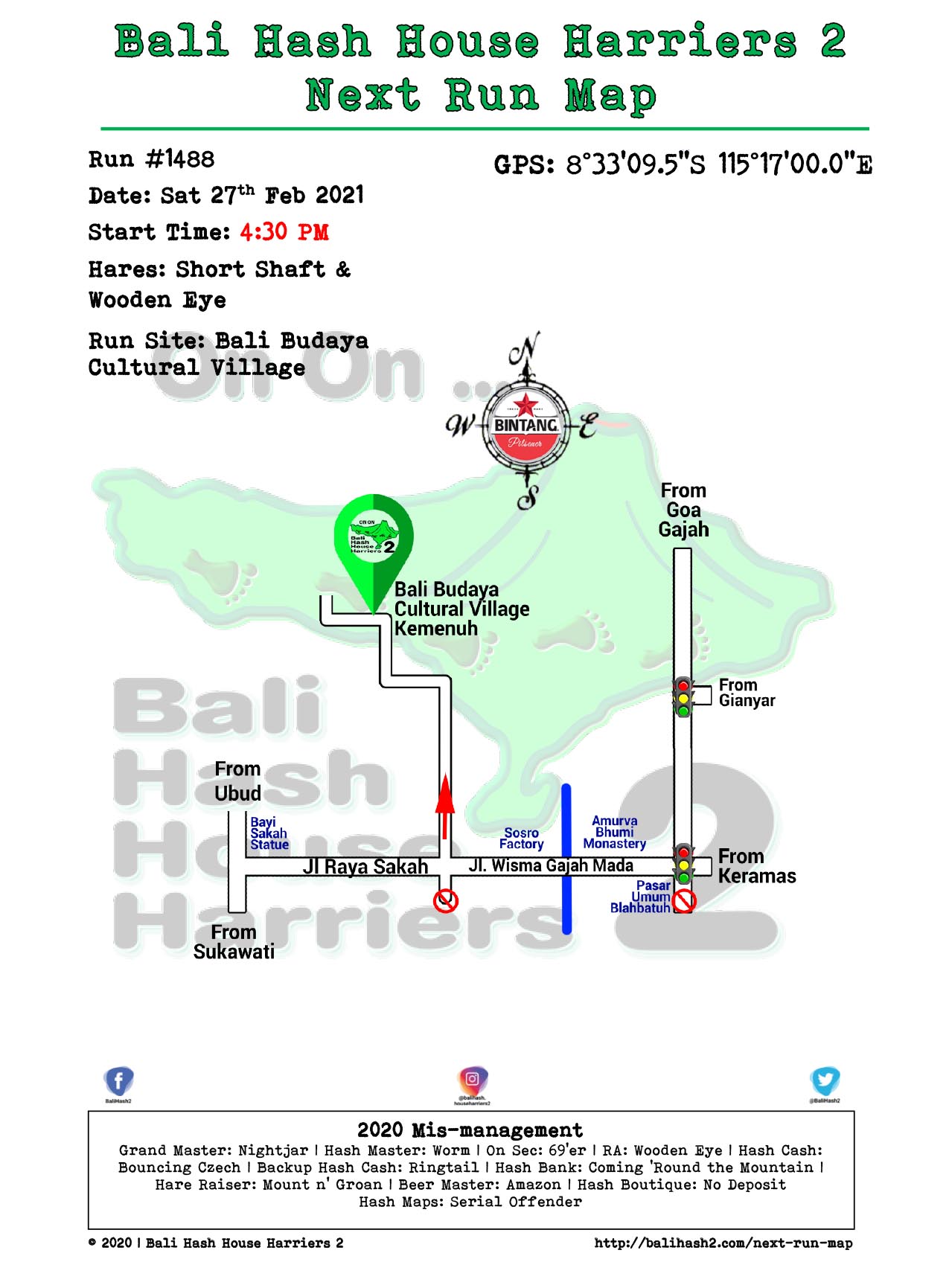 Bali Hash 2 Next Run Map #1488 Bali Budaya Cultural Village 27-Feb-21