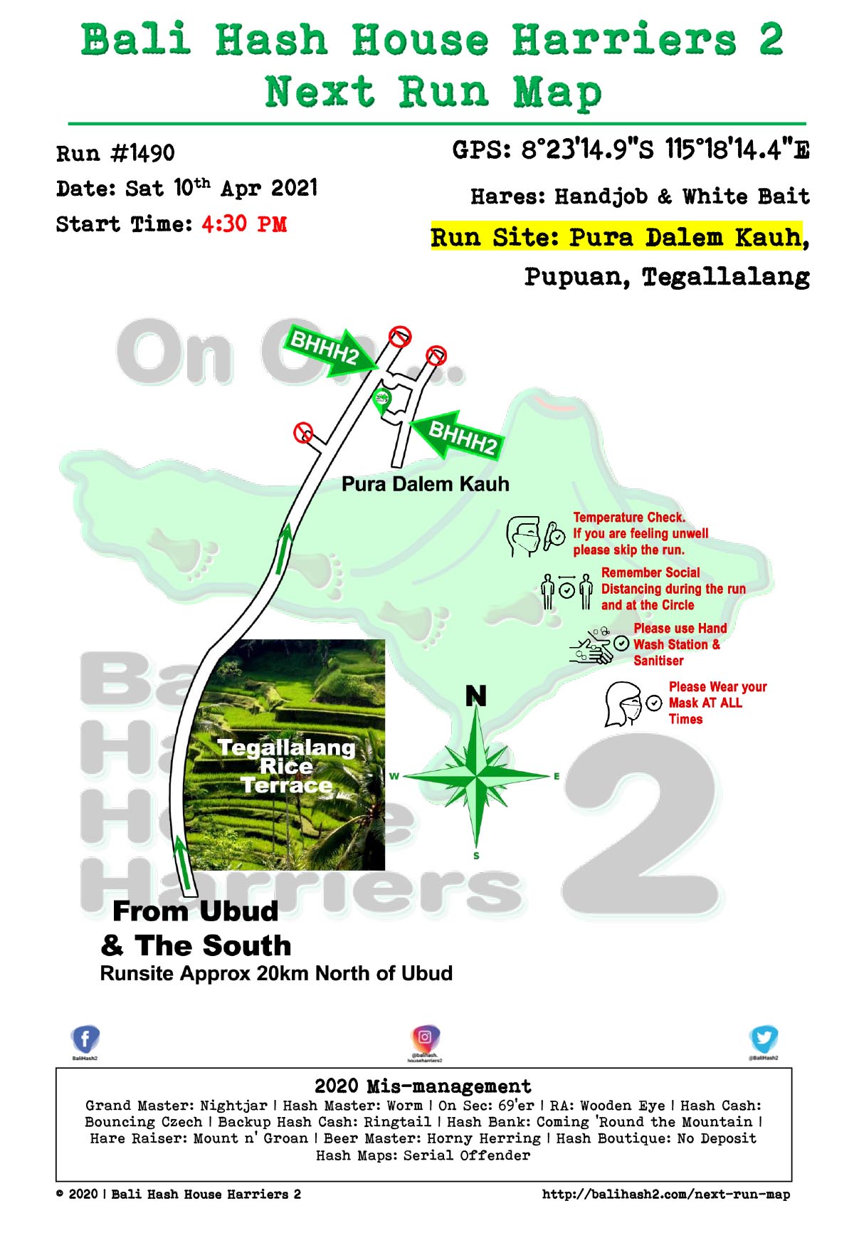 Bali Hash 2 Next Run Map #1490 Pura Dalem Kauh 10-Apr-21