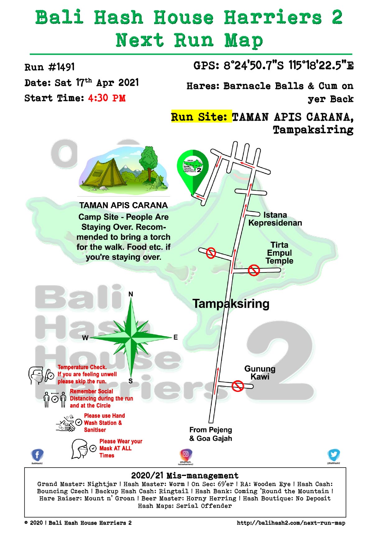 Bali Hash 2 Next Run Map #1491 TAMAN APIS CARANA, Tampaksiring 17-Apr-21