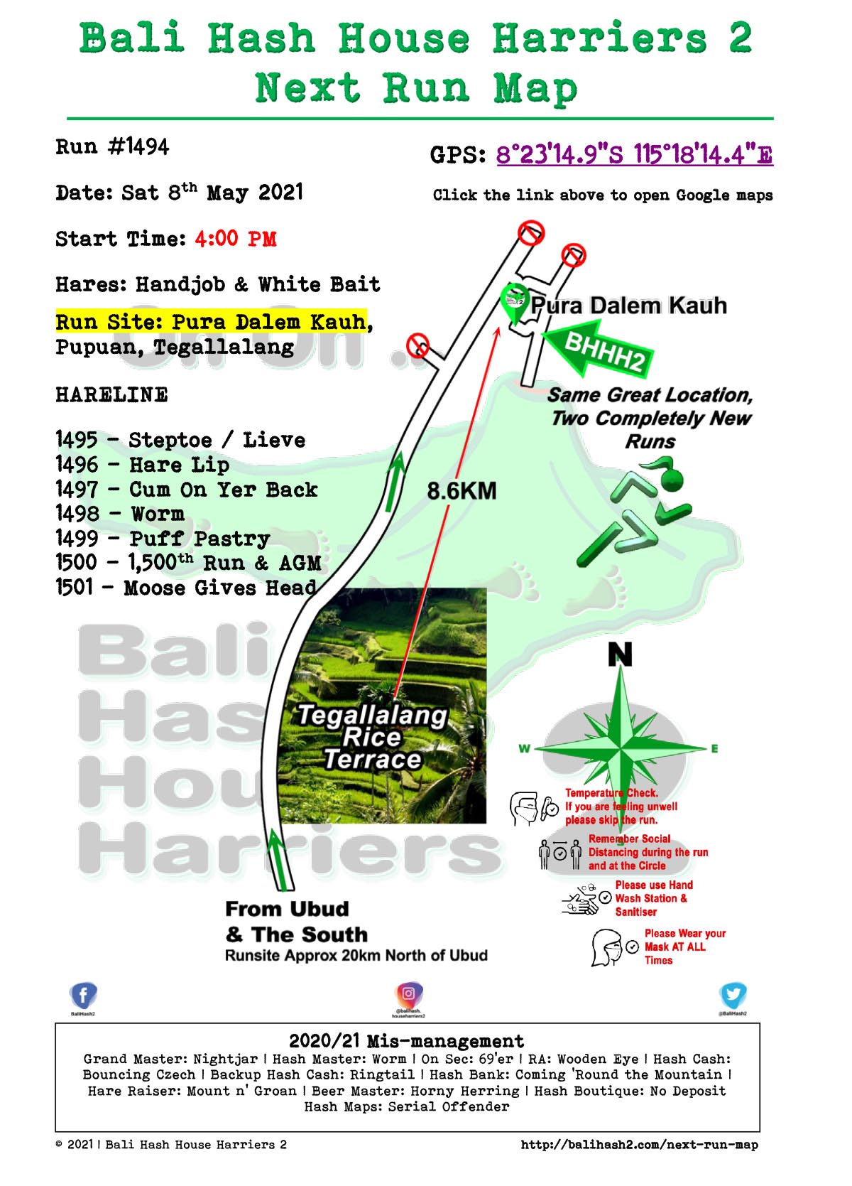 Bali Hash 2 Next Run Map #1494 Pura Dalem Kauh 8-May-21