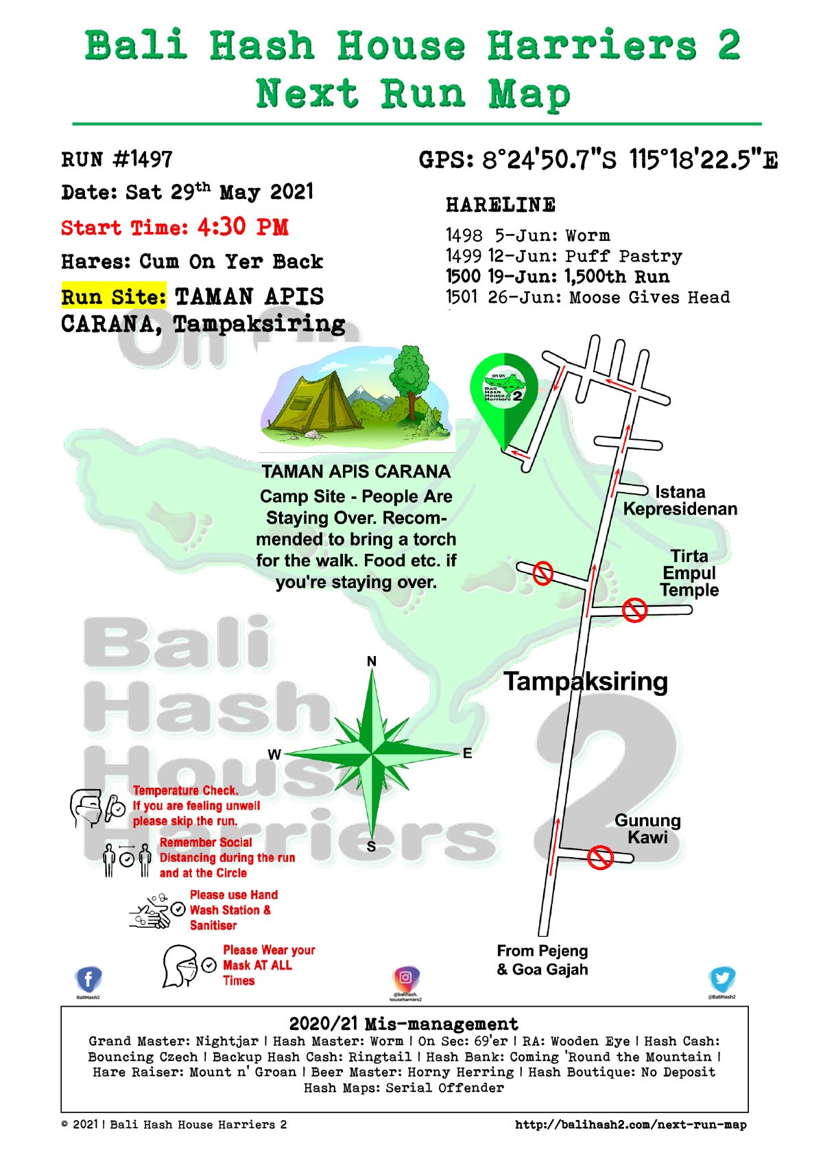 Bali Hash 2 Next Run Map #1497 TAMAN APIS CARANA Tampaksiring 29-May-21