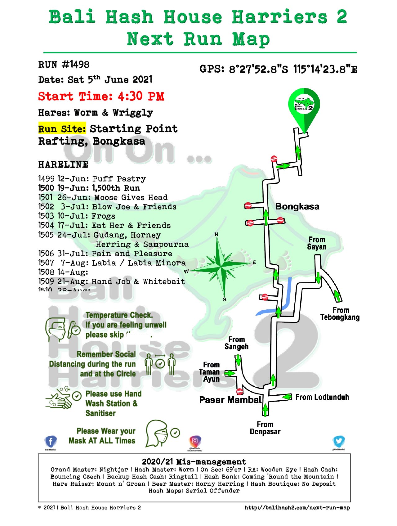 Bali Hash 2 Next Run Map #1498 Starting Point Rafting Bongkasa