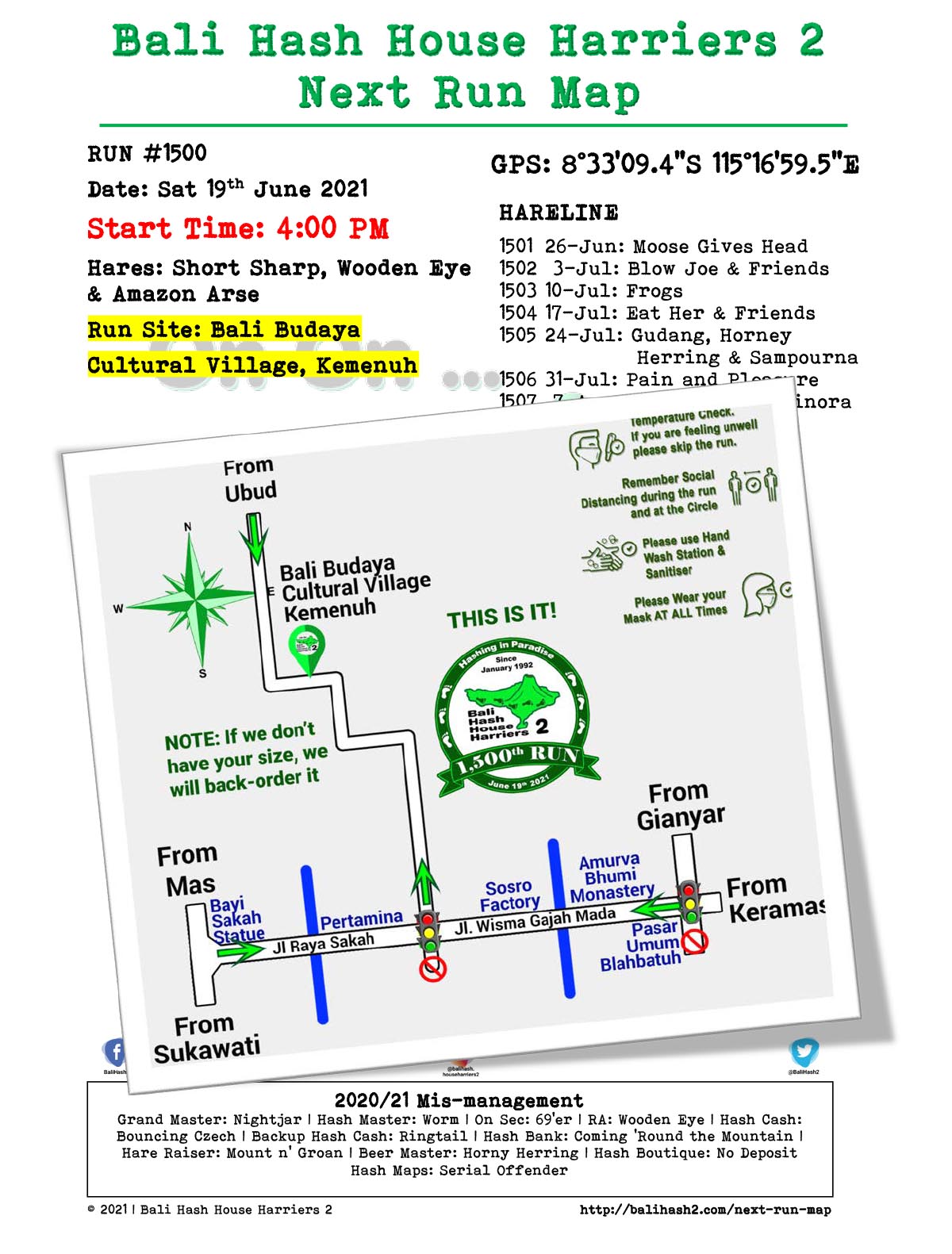 Bali Hash 2 Next Run Map #1500 Bali Budaya Kemenuh 19-June-21