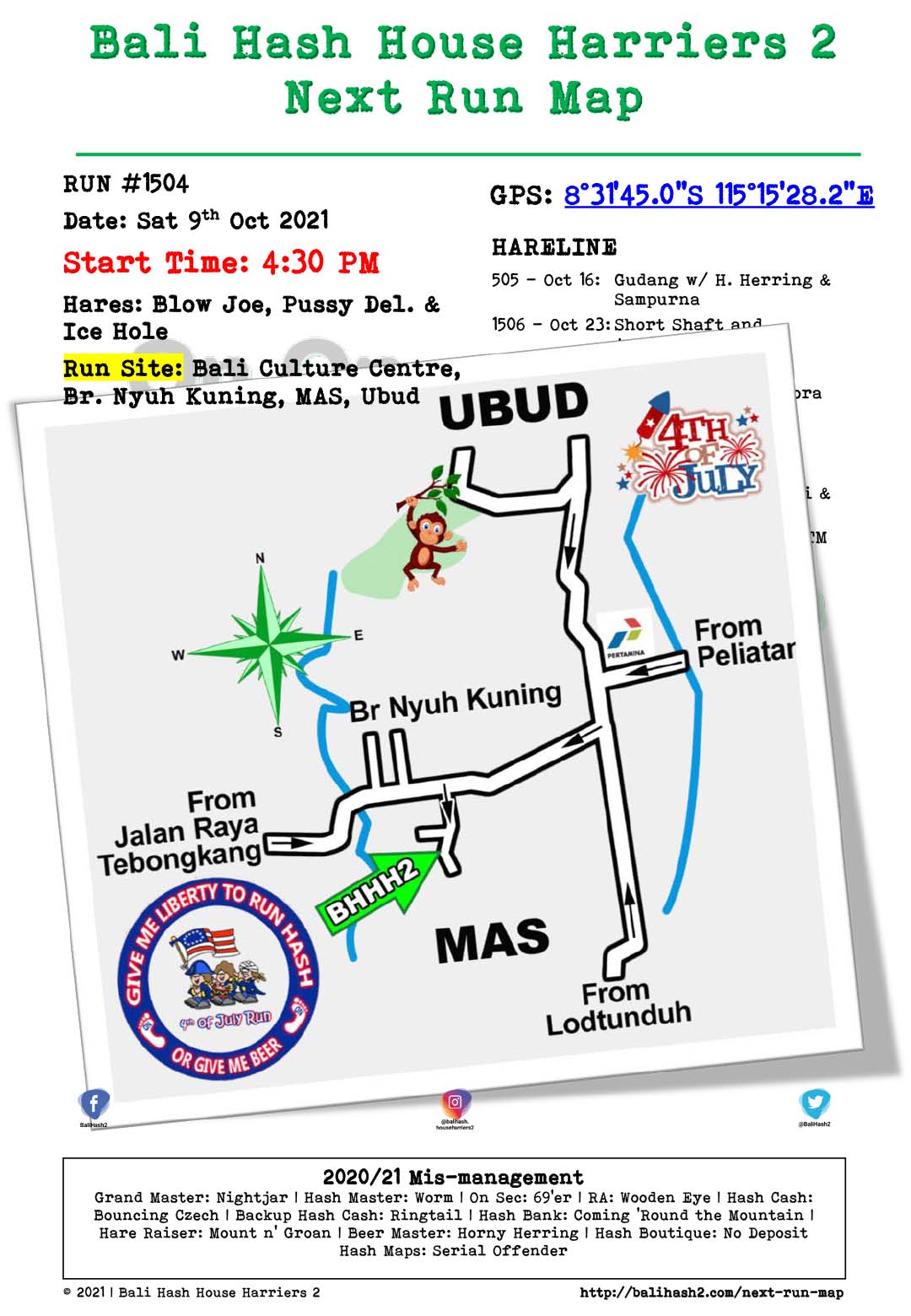 Bali Hash House Harriers 2 Next Run Map Run #1504 Sat 9th Oct 2021