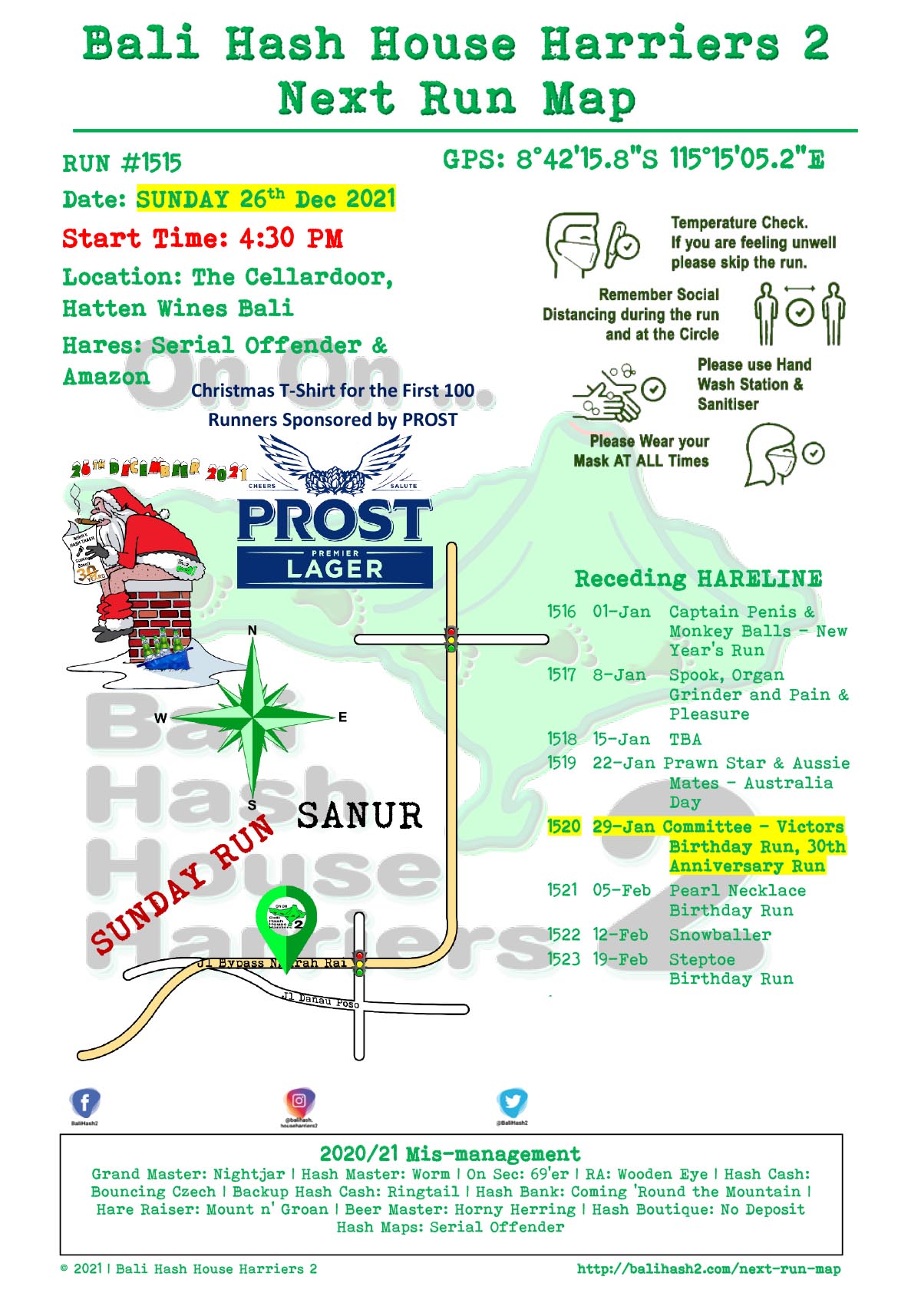 Bali Hash 2 Next Run Map #1515 Sunday Run Hatten Wine Sanur