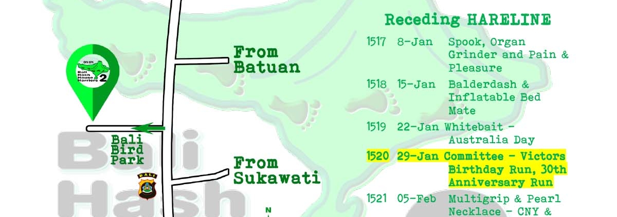 Bali Hash 2 Next Run Map #1516 Bali Bird Park Saturday 1-Jan-22