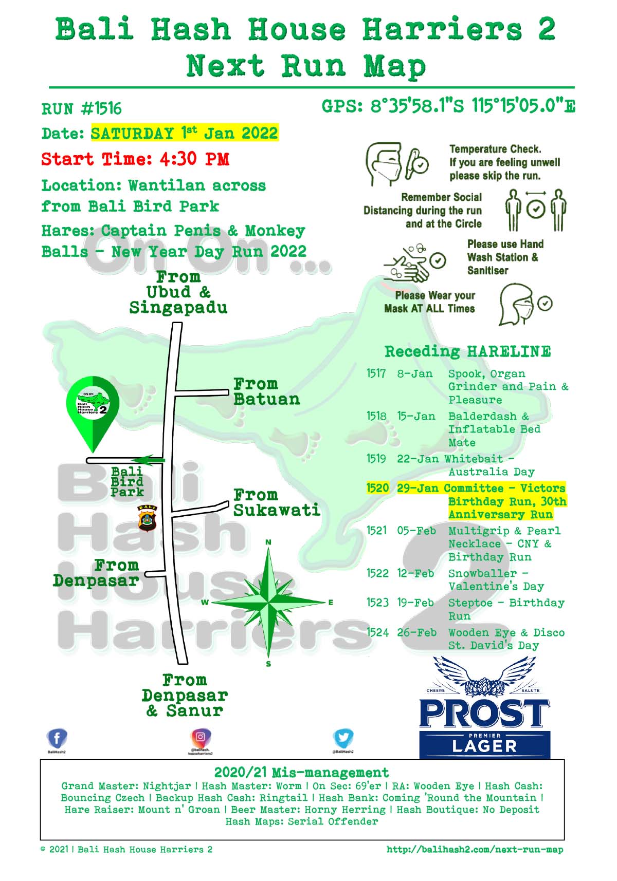 Bali Hash 2 Next Run Map #1516 Bali Bird Park Saturday 1-Jan-22