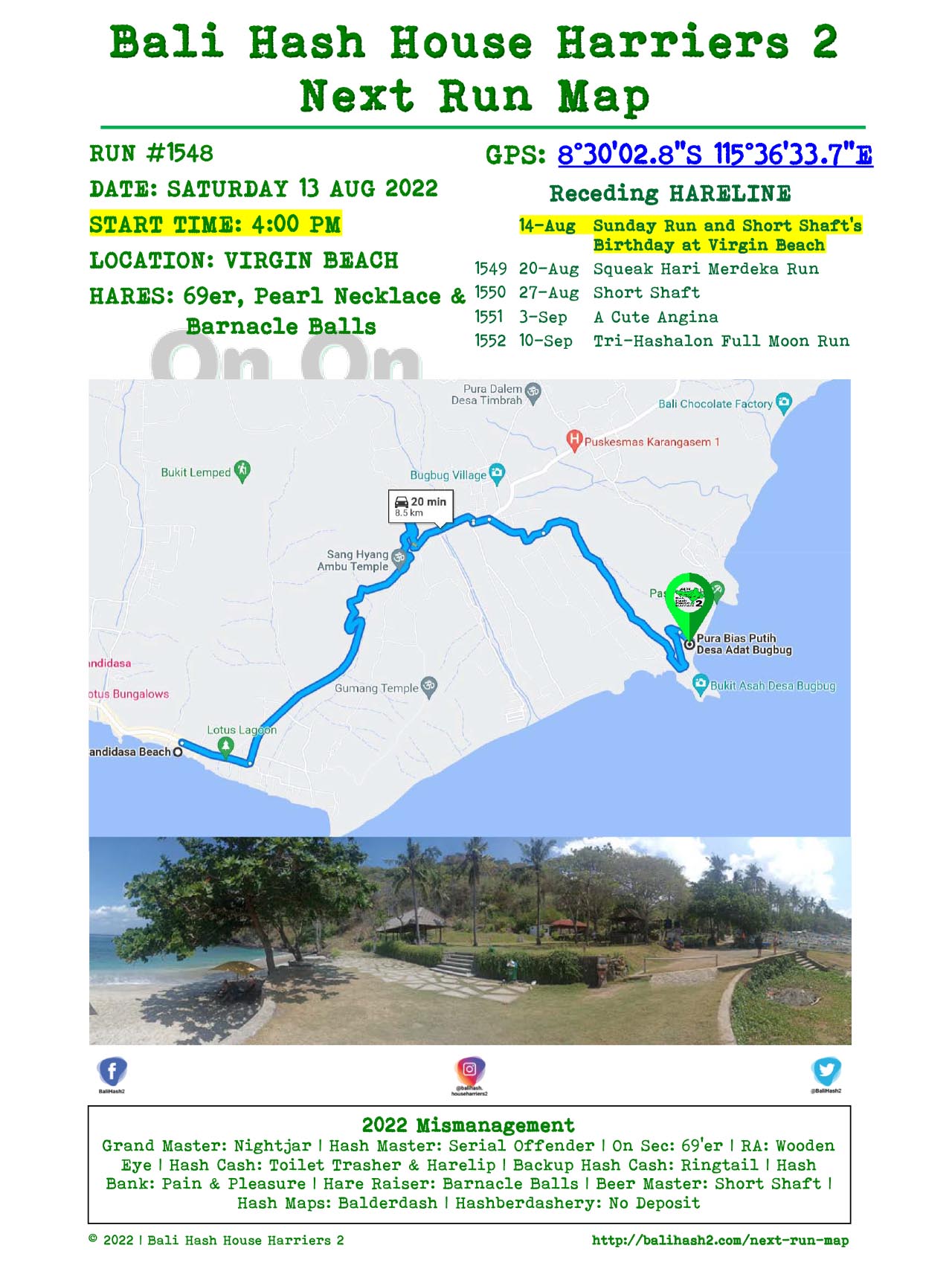 Bali Hash 2 Next Run Map #1548 Virgin Beach Sat 13-Aug-22